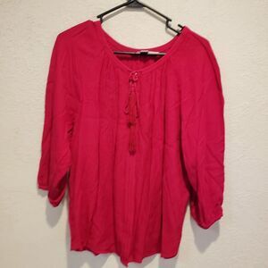 Diane Von Furstenberg Red Rayon Long Sleeve Blouse Size 6 contemporary Tassle